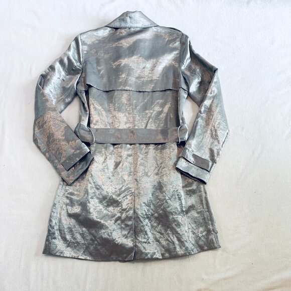 Isda & Co silver linen trench coat Womens Extra Small vintage metallic statement - Picture 11 of 11